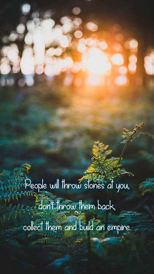 people will throw stones at you, don't throw them back, collect them and build an empire